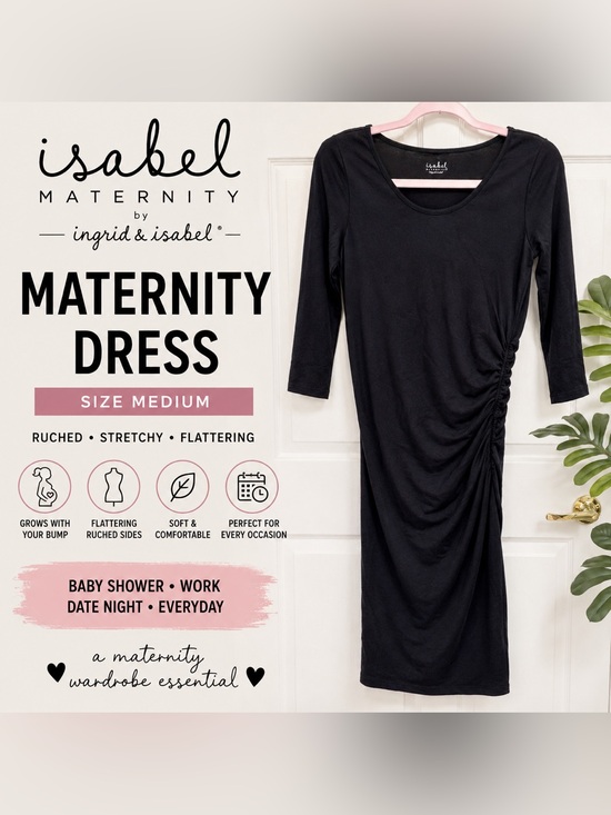 Isabel Maternity by Ingrid & Isabel Dresses & Skirts - Isabel Maternity by Ingrid & Isabel Black Ruched Maternity Dress | Size Medium